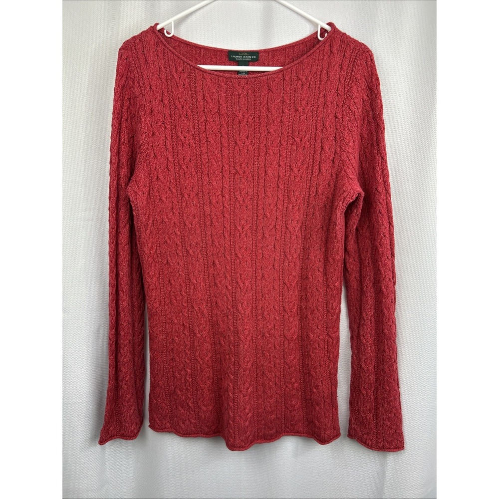 Lauren Ralph Lauren Cable Knit 100% Cotton Boat Neck Sweater Women's Size L